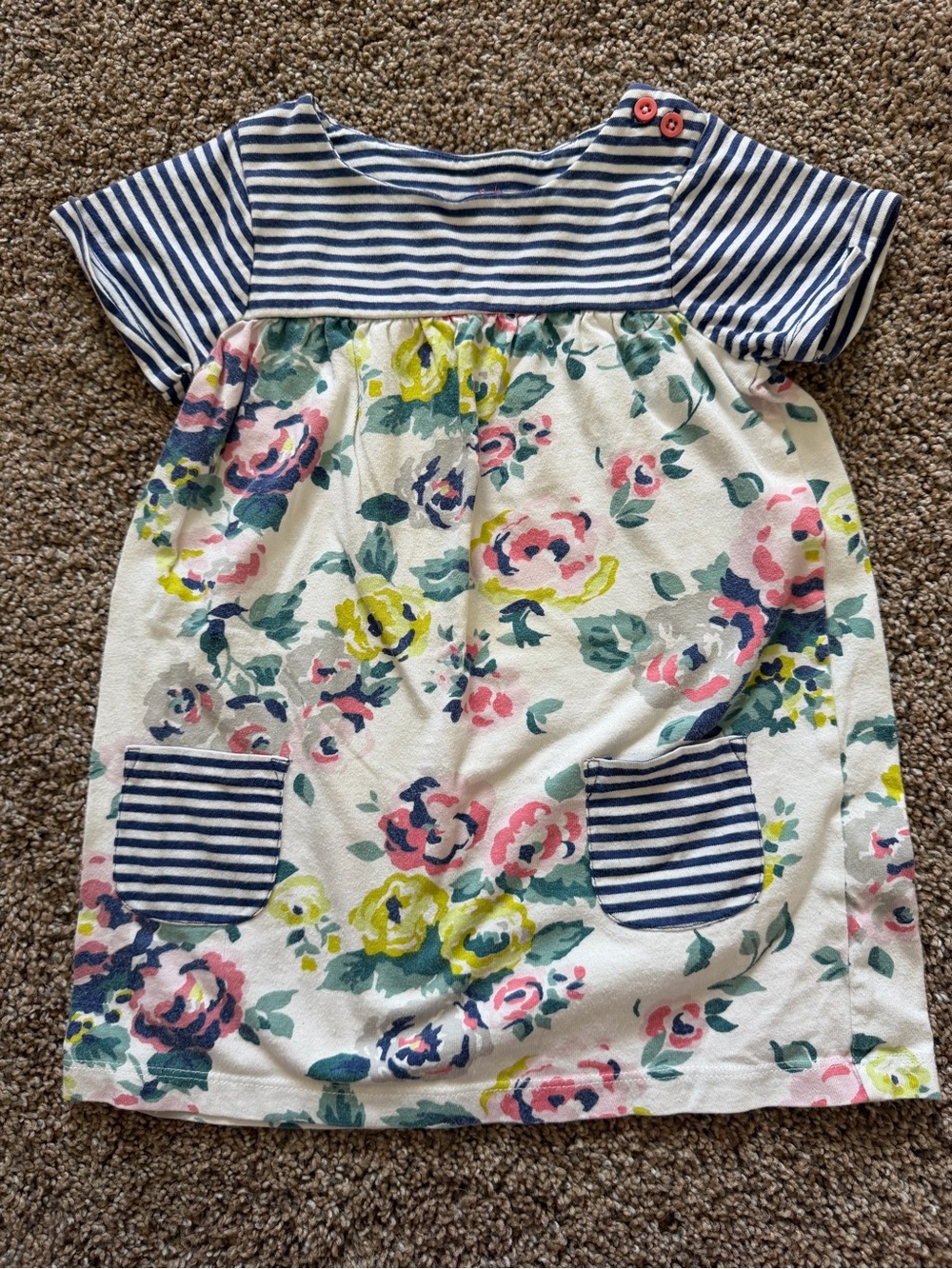 BABY BODEN Blue Stripe & Colorful Floral Dress